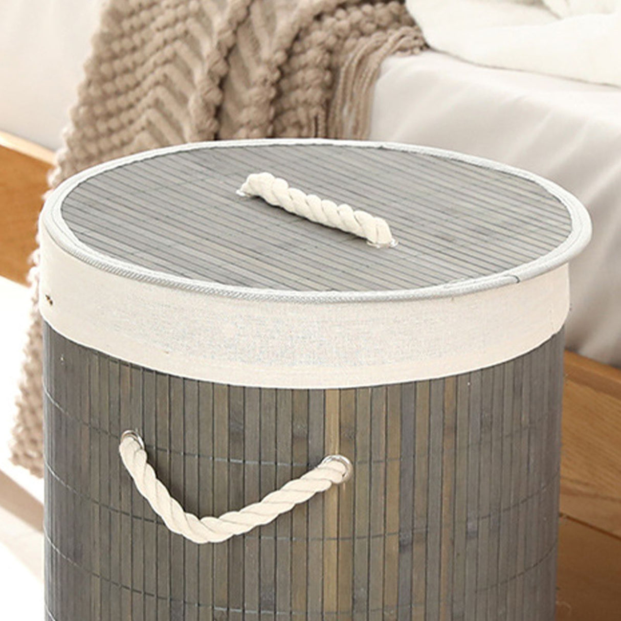 Foldable Laundry Basket Grocery Basket Bamboo Large Capacity Dirty Clothes Storage Bucket for Home 1.0 Grey Round