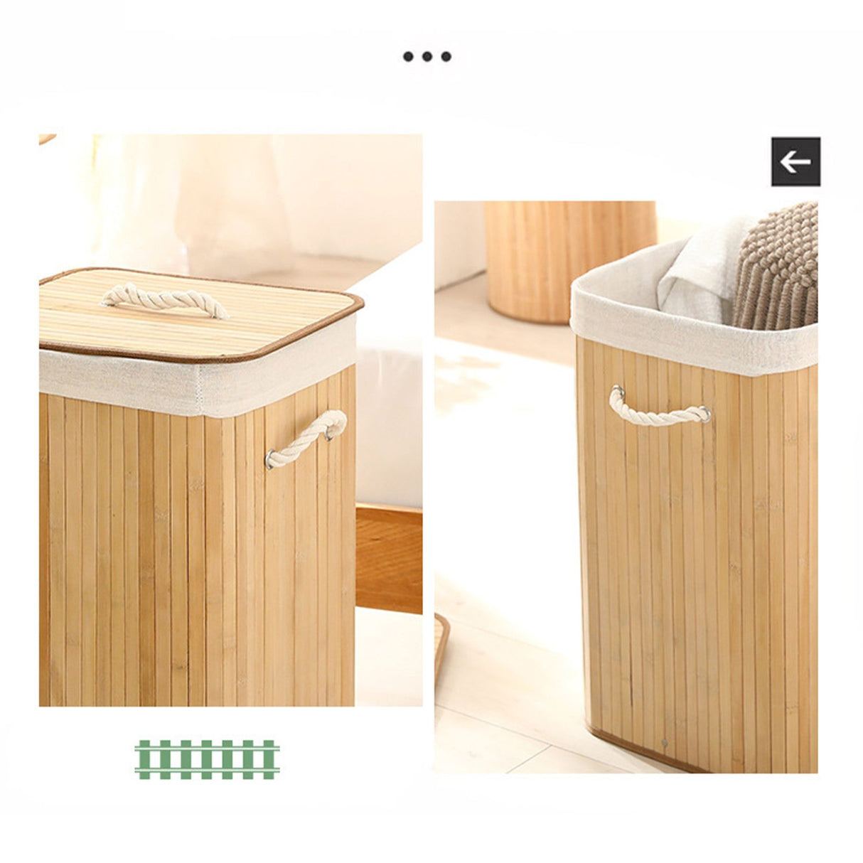 Foldable Laundry Basket Grocery Basket Bamboo Large Capacity Dirty Clothes Storage Bucket for Home 1.7 Original Color Square