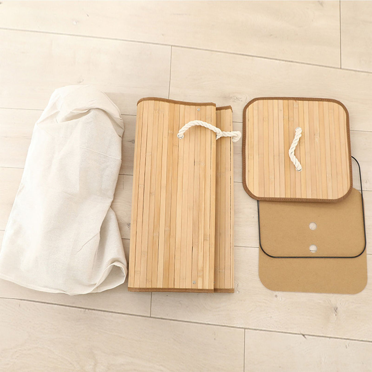 Foldable Laundry Basket Grocery Basket Bamboo Large Capacity Dirty Clothes Storage Bucket for Home 1.7 Original Color Square