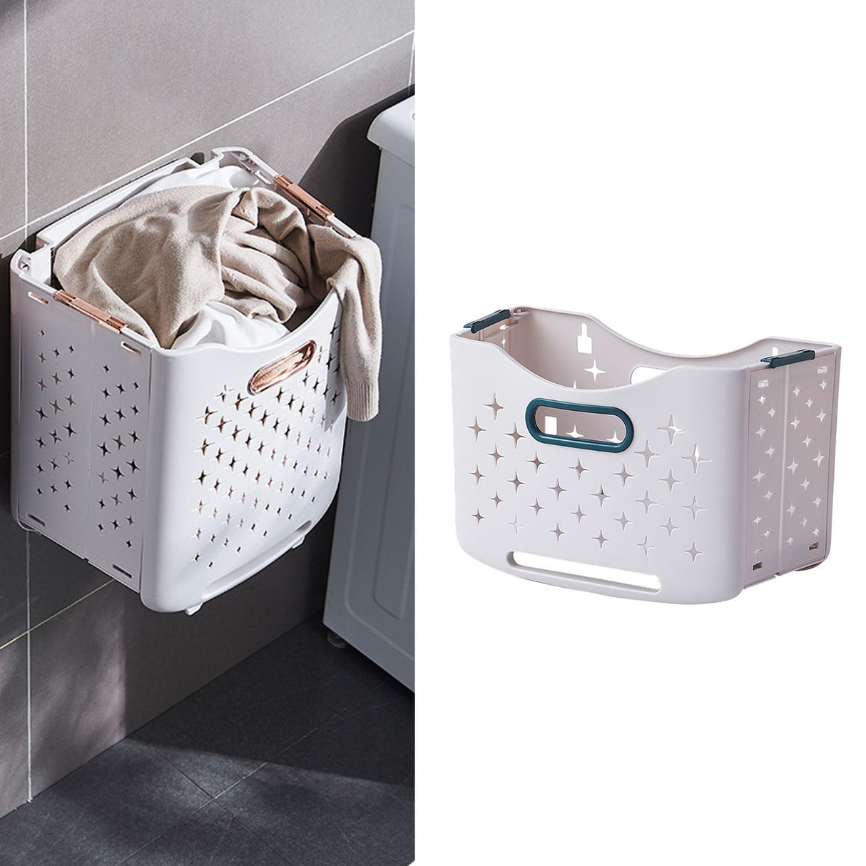 Collapsible Laundry Basket Portable Foldable Laundry Hamper Clothes Storage Organizer Basket for Home Hotel Sea Blue Single Basket
