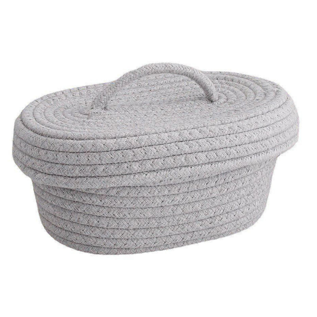 Desktop Storage Box with Lid Handmade Cotton Rope Storage Basket for Makeup Sundries Snack Needles Grey