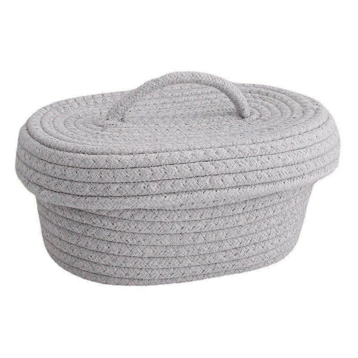 Desktop Storage Box with Lid Handmade Cotton Rope Storage Basket for Makeup Sundries Snack Needles Grey