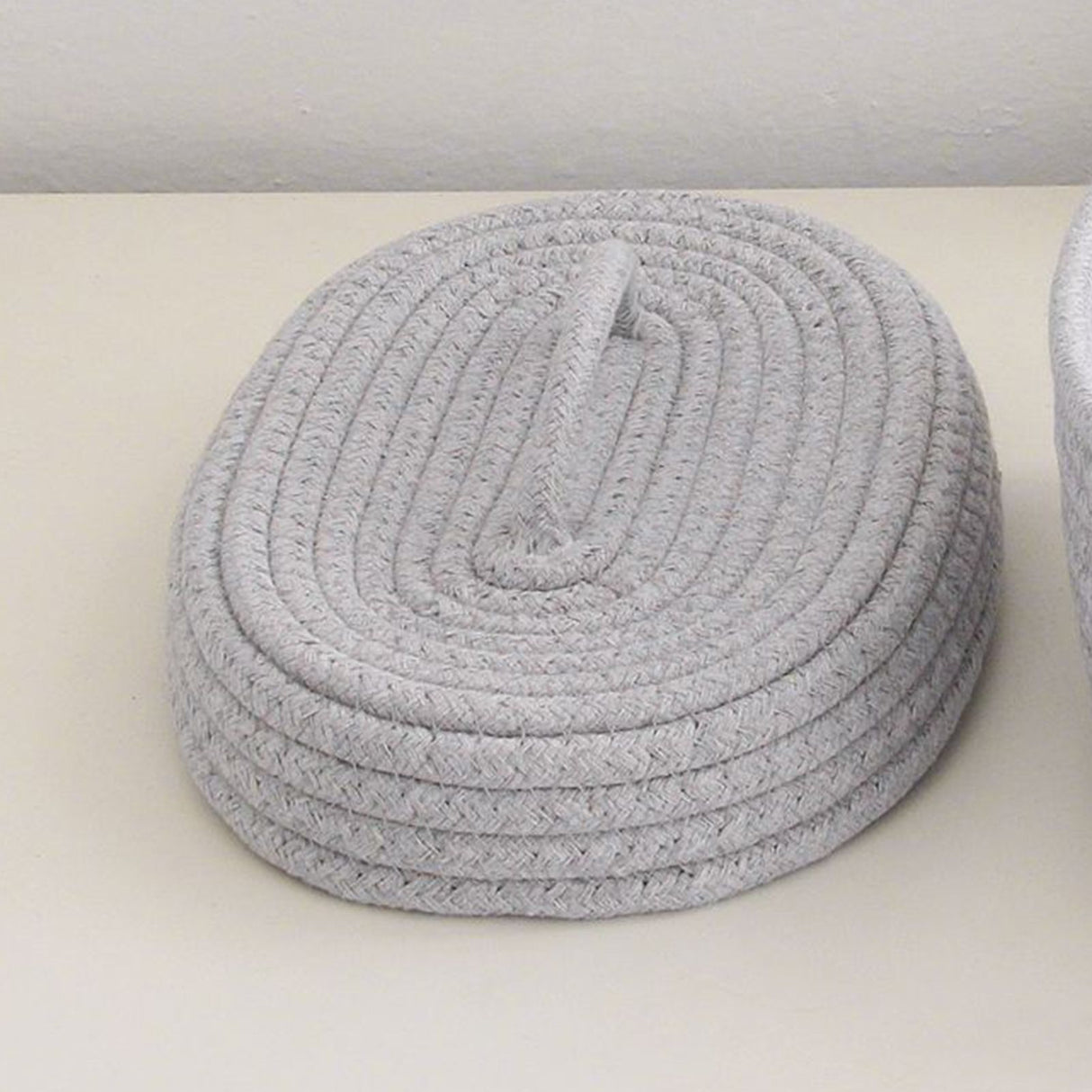 Desktop Storage Box with Lid Handmade Cotton Rope Storage Basket for Makeup Sundries Snack Needles Grey