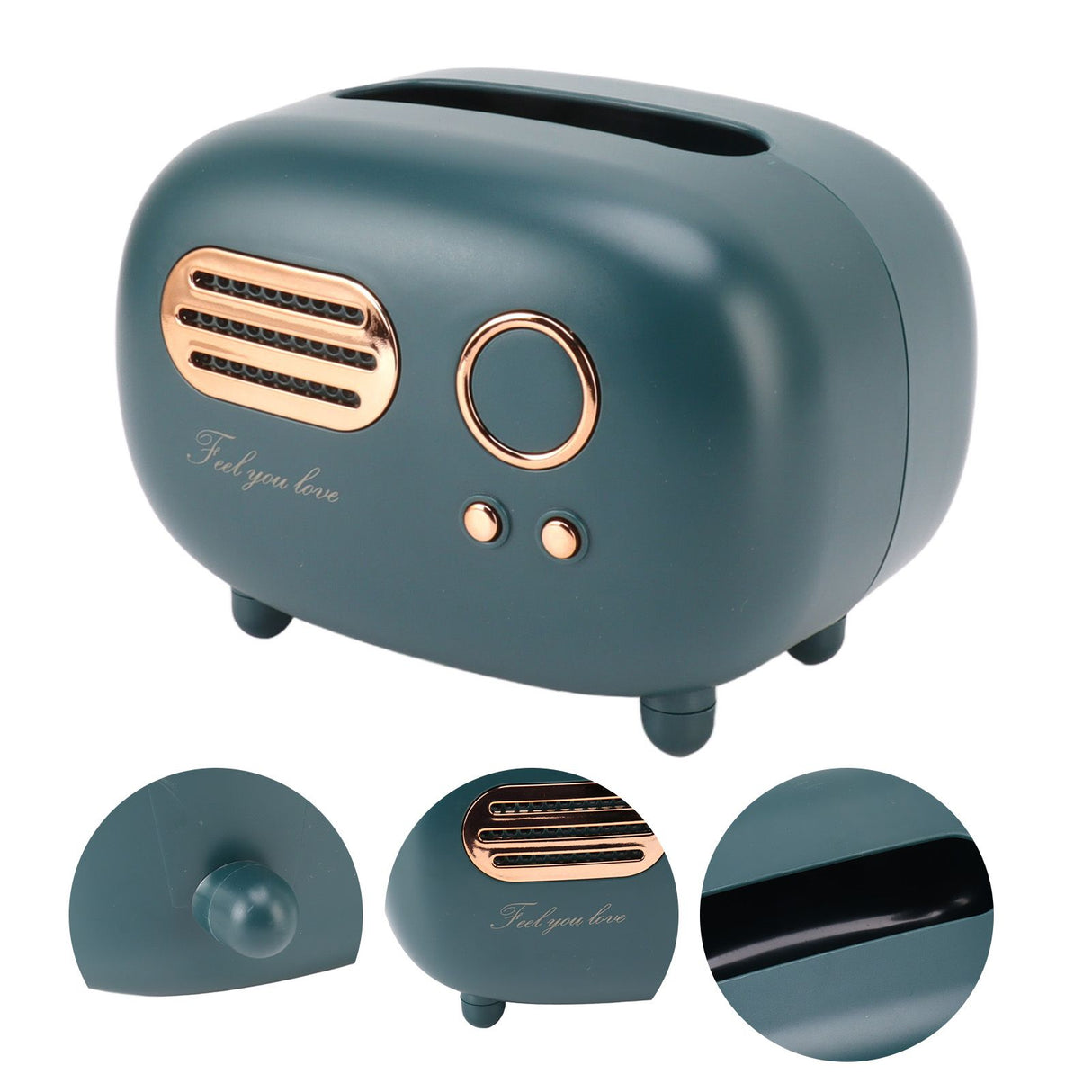 Retro Radio Shape Tissue Cover Box Vintage Radio Tissue Box for Bathroom Living Room Bedroom Nightstand Desk Table Green