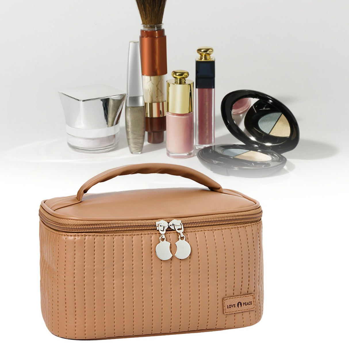 PU Open Lid Cake Shape Make Up Bag Cosmetic Storage Bag Soft Color Portable Makeup Bag Coffe