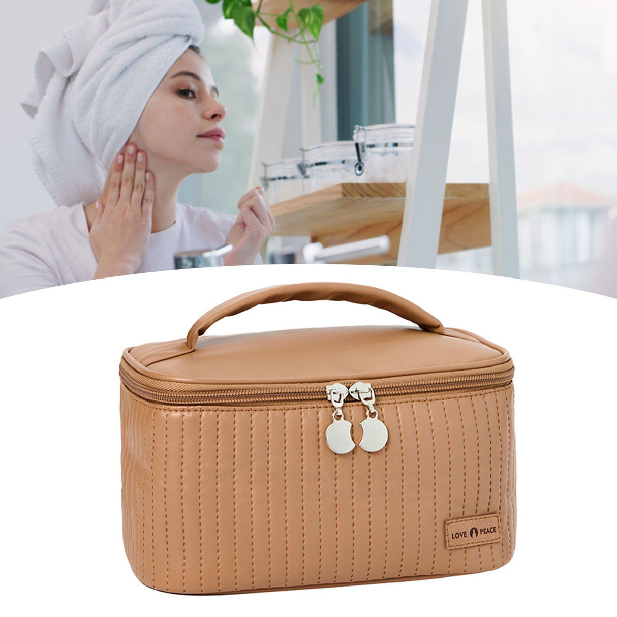PU Open Lid Cake Shape Make Up Bag Cosmetic Storage Bag Soft Color Portable Makeup Bag Coffe