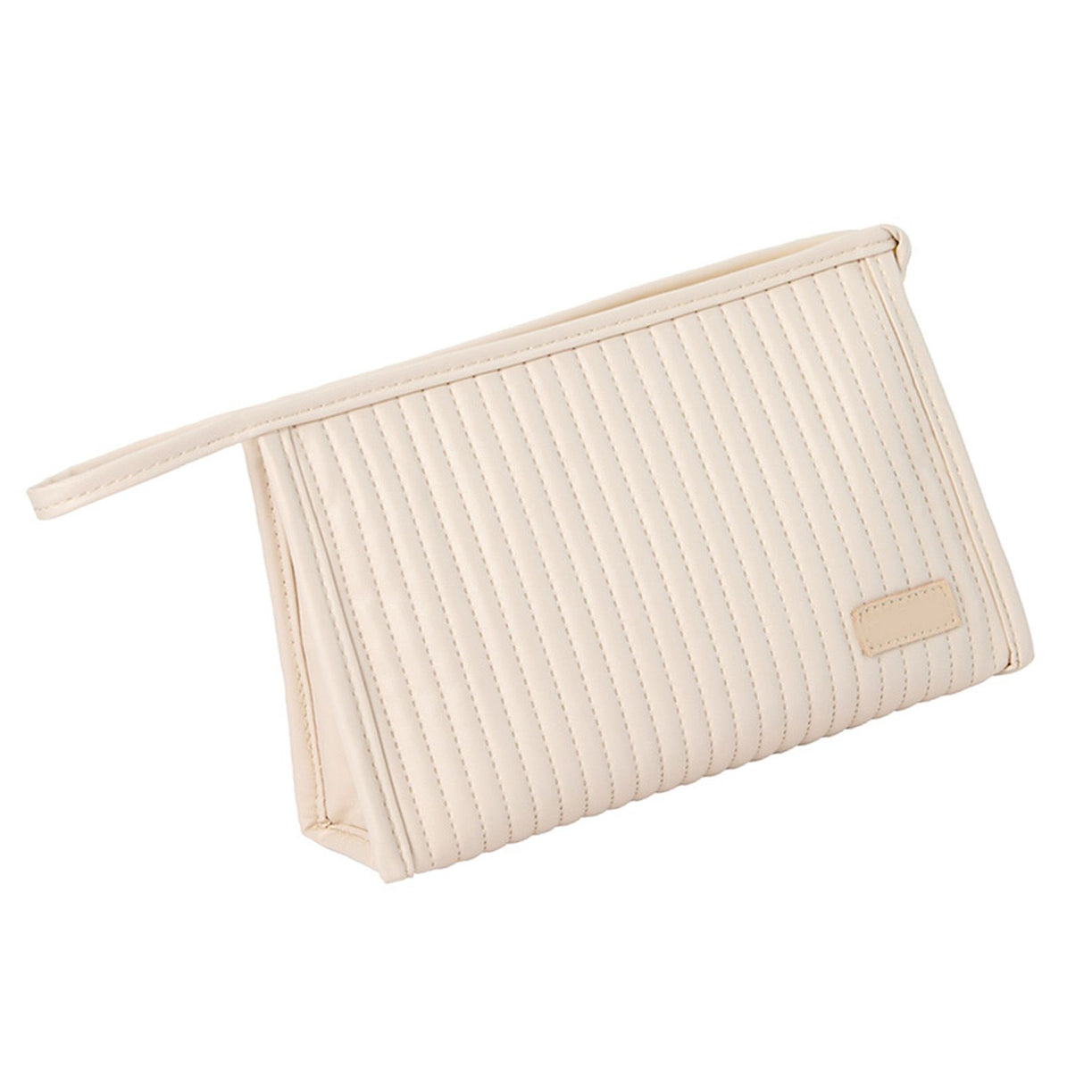Cosmetic Bag Candy Color Large Capacity PU Leather Portable Travel Makeup Bag with Mesh Pocket Beige
