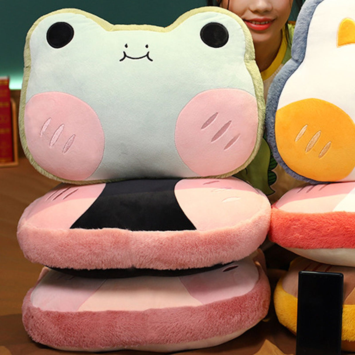 Animal Shape Pillow Stuffed Cushion Toy Flannel Plush Animal Soft Pillow for Kids Christmas Gift Avocado Green Frog 40x30cm