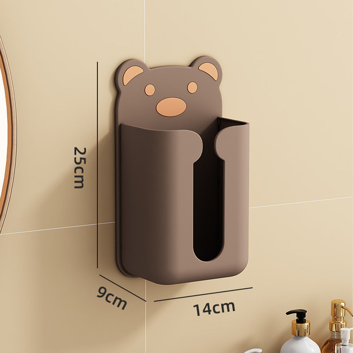 Wall Mounted Tissue Box Punching Free Cute Bear Pattern Plastic Tissue Dispenser for Home Bathroom Brown Bear