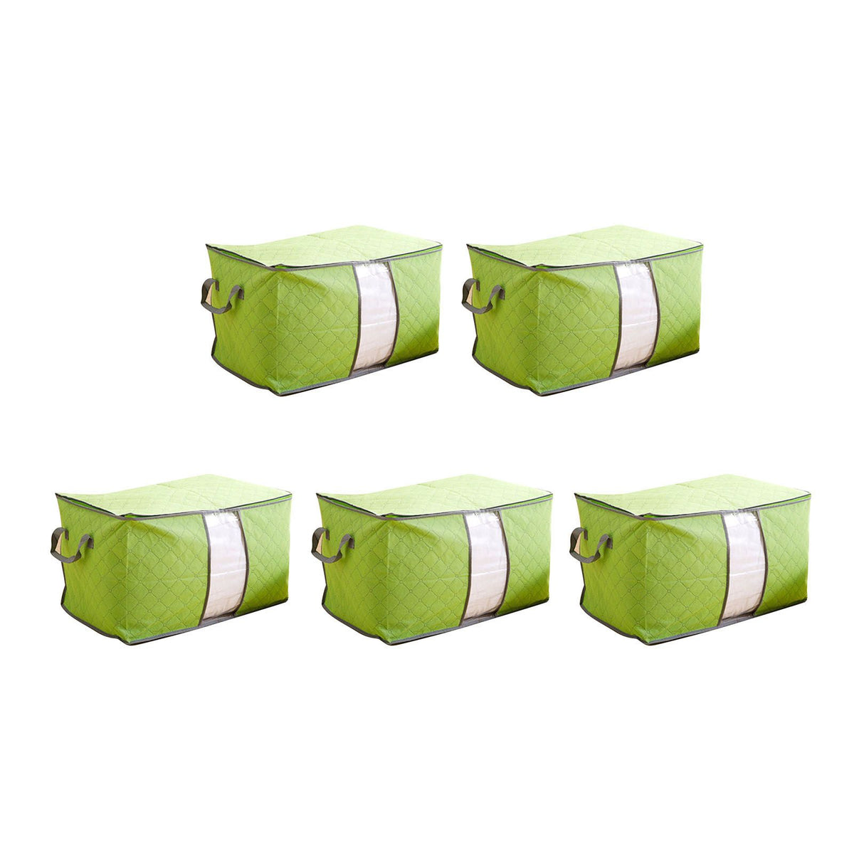 5Pcs Clothing Folding Storage Bag Dustproof Quilt Organizer Non Woven Fabric Large Size Green