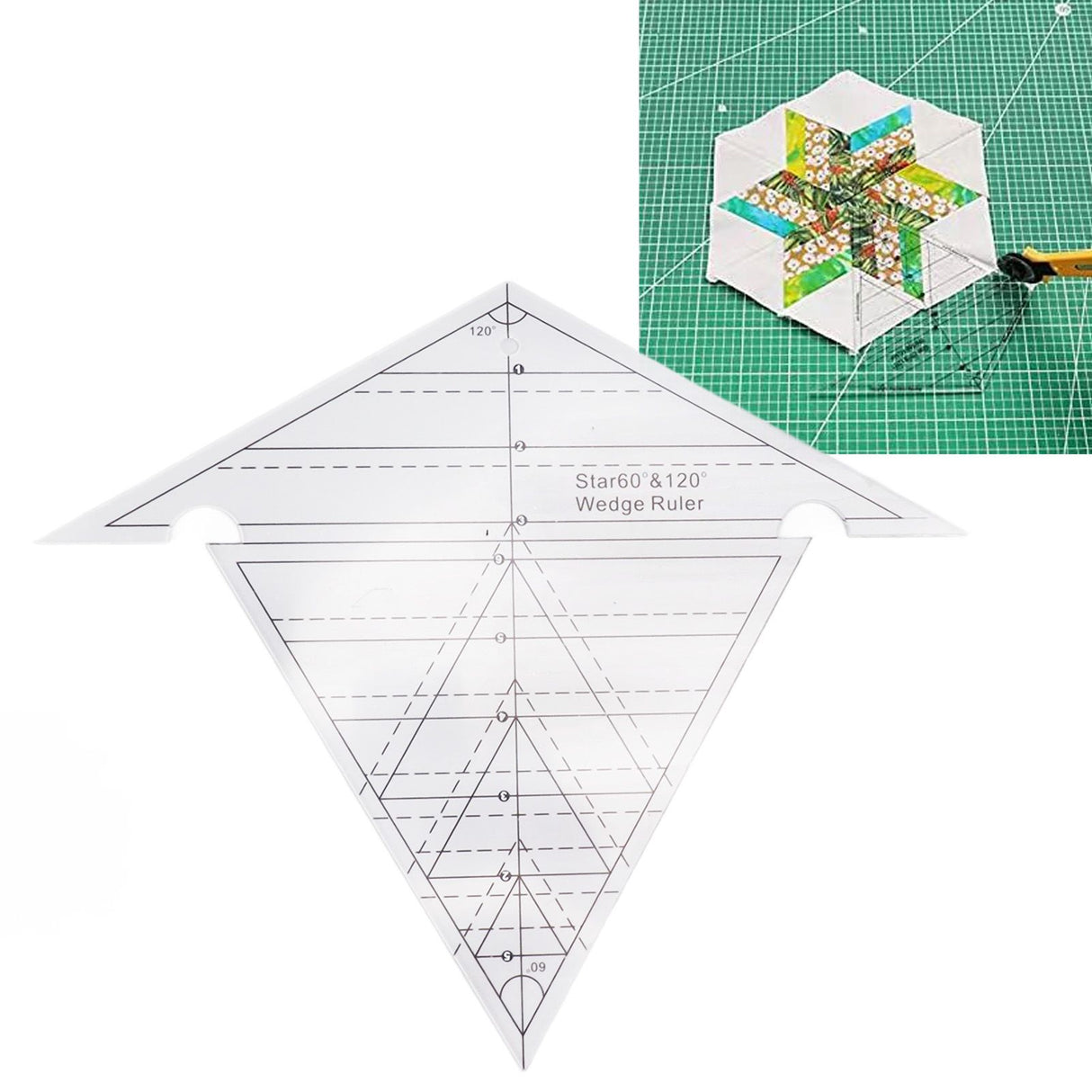 Sewing Wedge Ruler 60 Degree and 120 Degree Acrylic Transparent Precise Scale Reusable Quilting Ruler for DIY Design