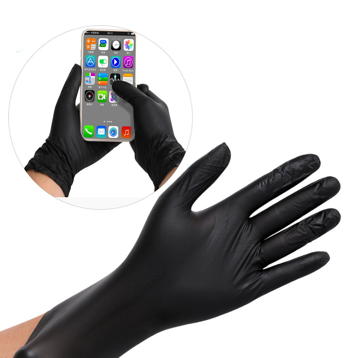 100PCS Food Gloves PVC High Elastic Protective Gloves for Cleaning Catering Black L