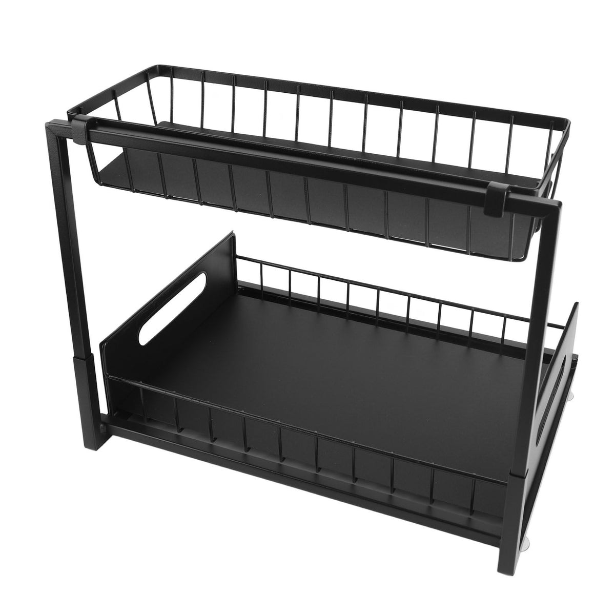 Under Sink Organizer L Shape 2 Tier Slide Out Sink Shelf for Under Kitchen Bathroom Sink Organizers and Storage Black