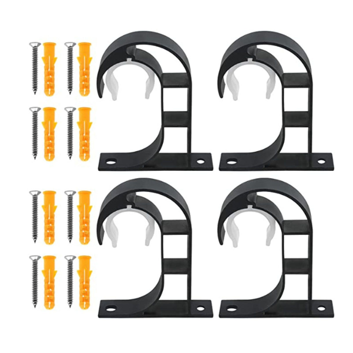 4 Set Curtain Rod Bracket Thickened Aluminum Alloy Black Paint Spraying Rust Prevention Curtain Rod Fixing Hook