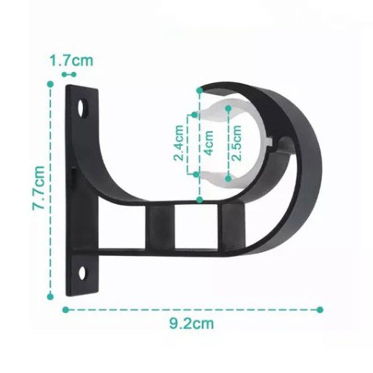 4 Set Curtain Rod Bracket Thickened Aluminum Alloy Black Paint Spraying Rust Prevention Curtain Rod Fixing Hook