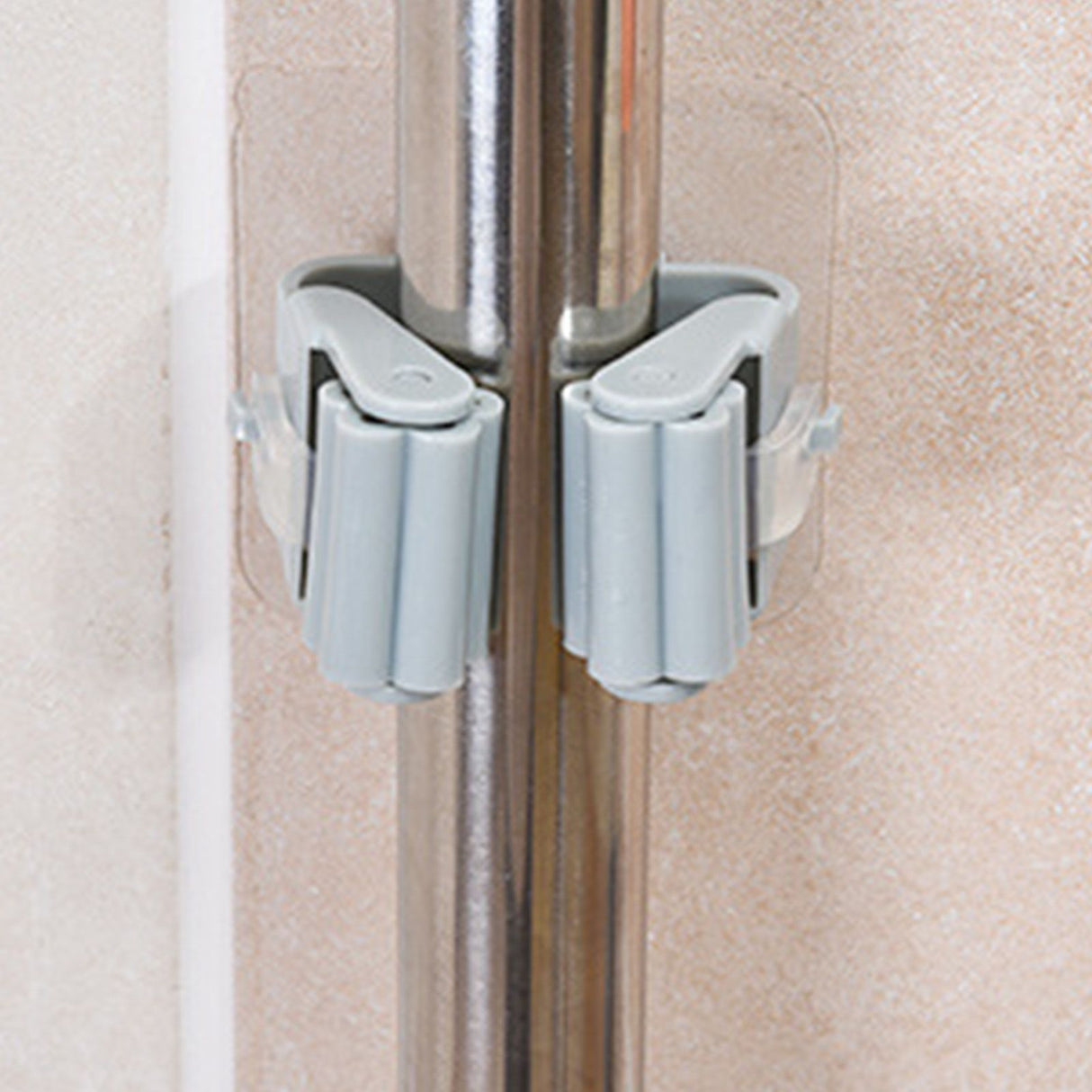 3pcs Wall Mounted Mop Holder Strong Adhesion Plastic Mop Broom Holder for Garage Tool Room Gray