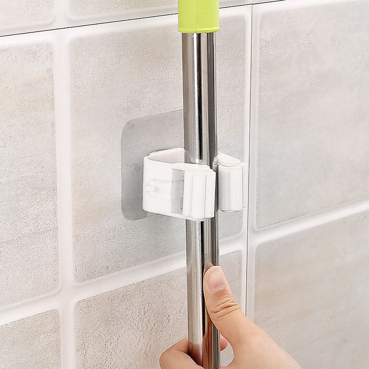 3pcs Wall Mounted Mop Holder Strong Adhesion Plastic Mop Broom Holder for Garage Tool Room White