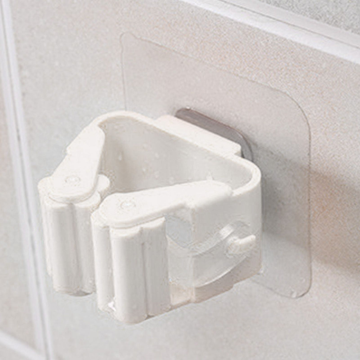 3pcs Wall Mounted Mop Holder Strong Adhesion Plastic Mop Broom Holder for Garage Tool Room White