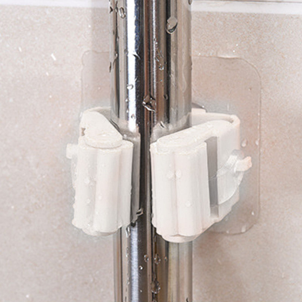 3pcs Wall Mounted Mop Holder Strong Adhesion Plastic Mop Broom Holder for Garage Tool Room White