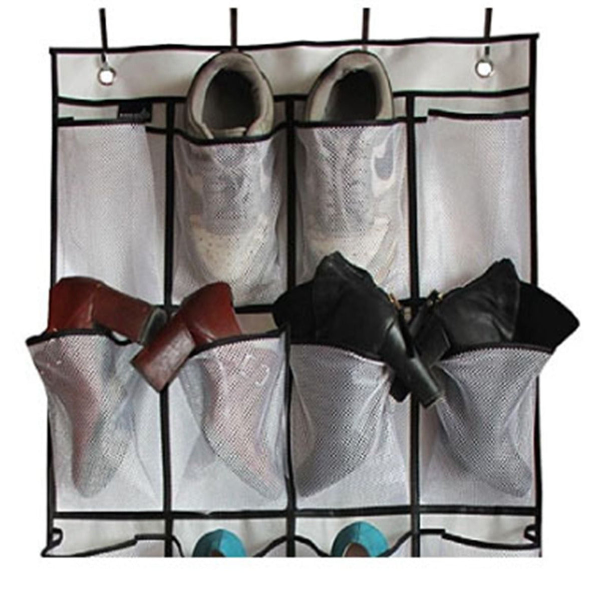 Over The Door Shoe Organizer Hanging Storage Bag Shoe Storage Door Hanger with 24 Mesh Pockets