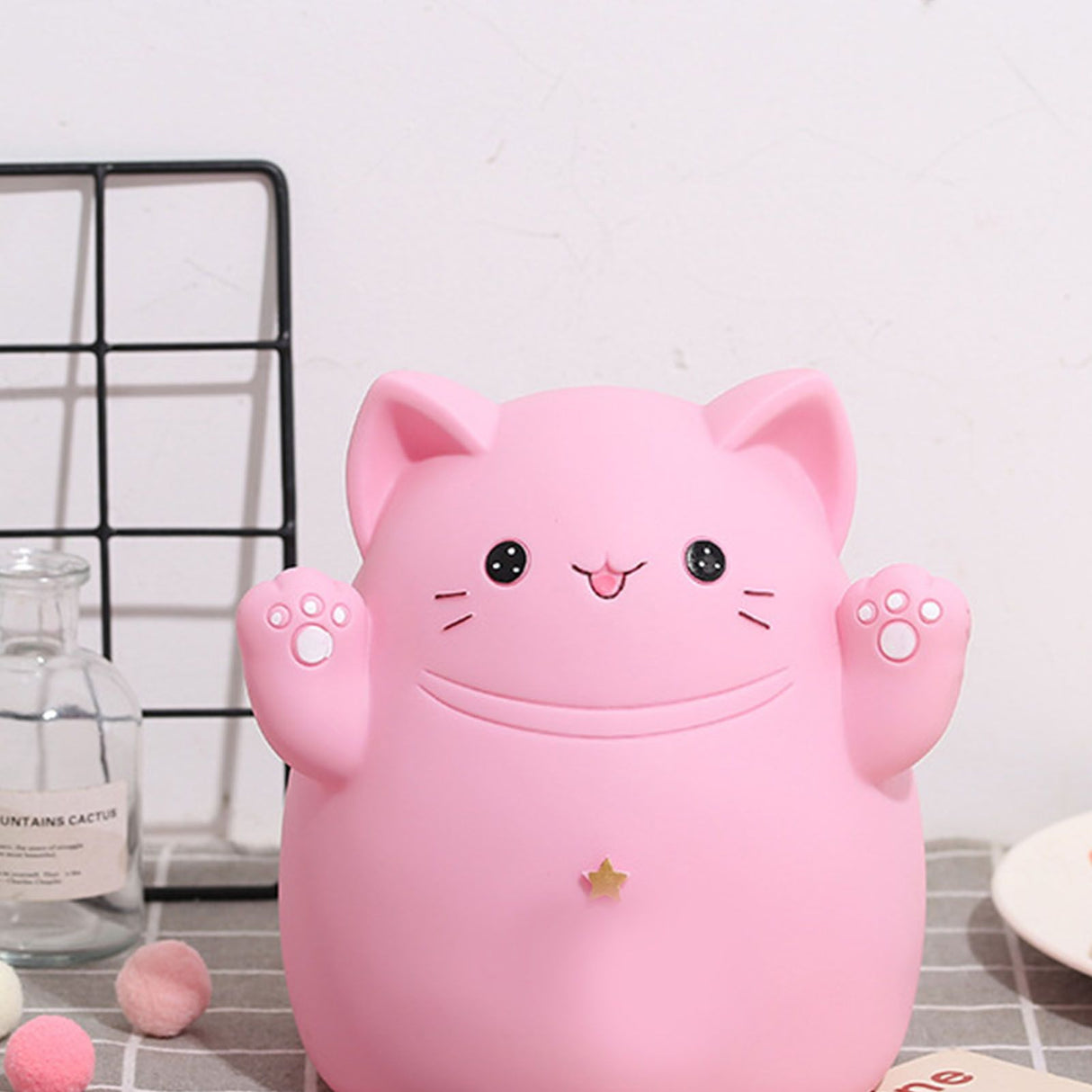 Cartoon Cat Piggy Bank Saving Bank Cartoon Cat Shaped Money Box Coins Storage Box Home Decor Ornament Children Toys Gifts Pink S 13x11x15cm