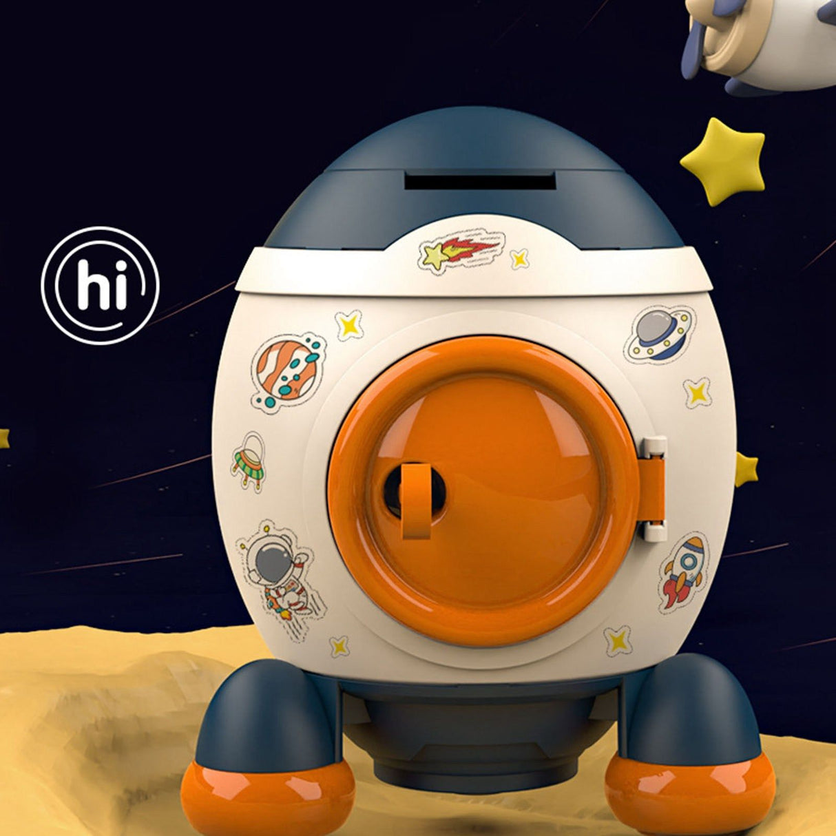 Cartoon Style Space Rocket Piggy Bank Money Bank Money Saving Jar Boys Girls Gift Morandi Blue