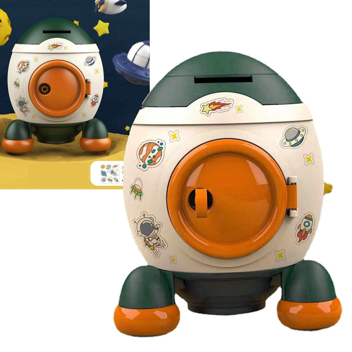 Cartoon Style Space Rocket Piggy Bank Money Bank Money Saving Jar Boys Girls Gift Morandi Green