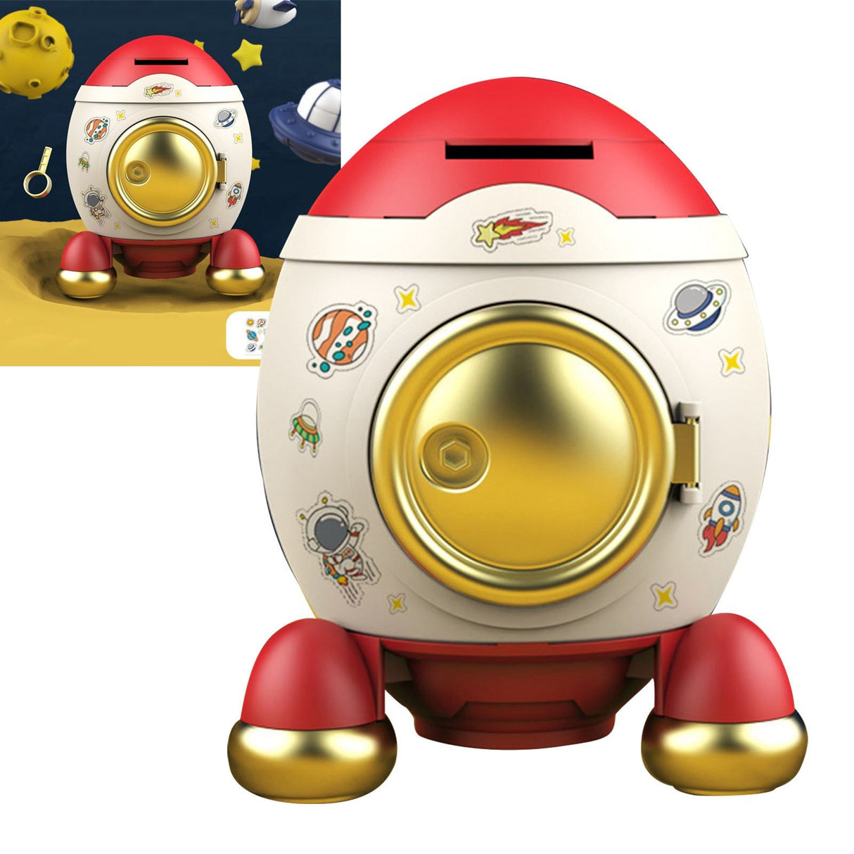 Cartoon Style Space Rocket Piggy Bank Money Bank Money Saving Jar Boys Girls Gift Romantic Pink Gold