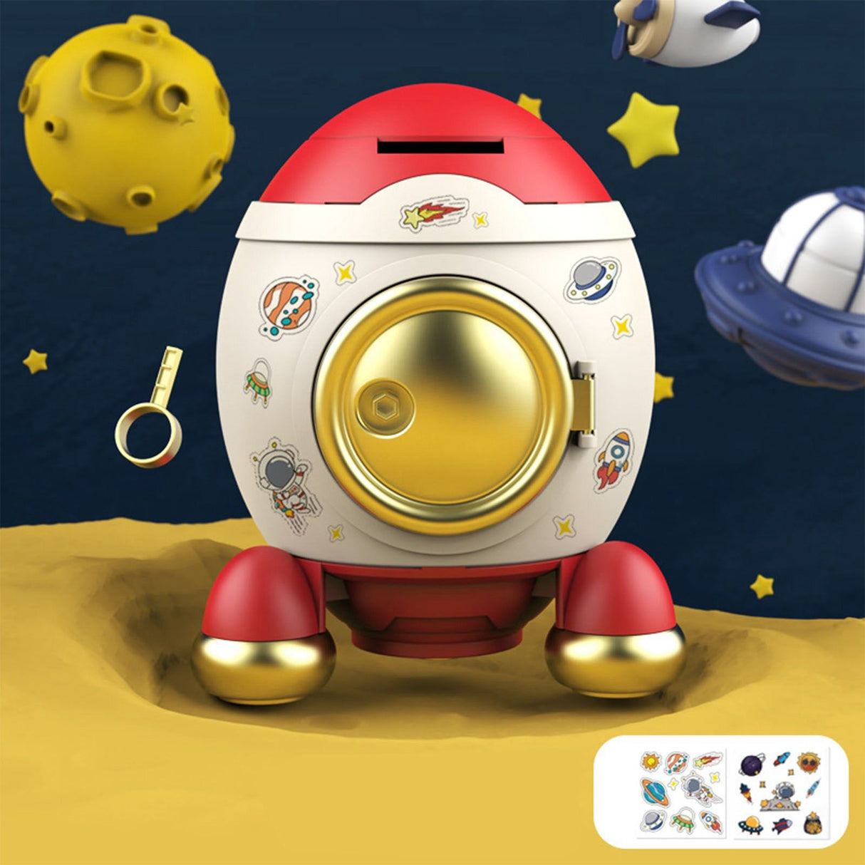 Cartoon Style Space Rocket Piggy Bank Money Bank Money Saving Jar Boys Girls Gift Romantic Pink Gold