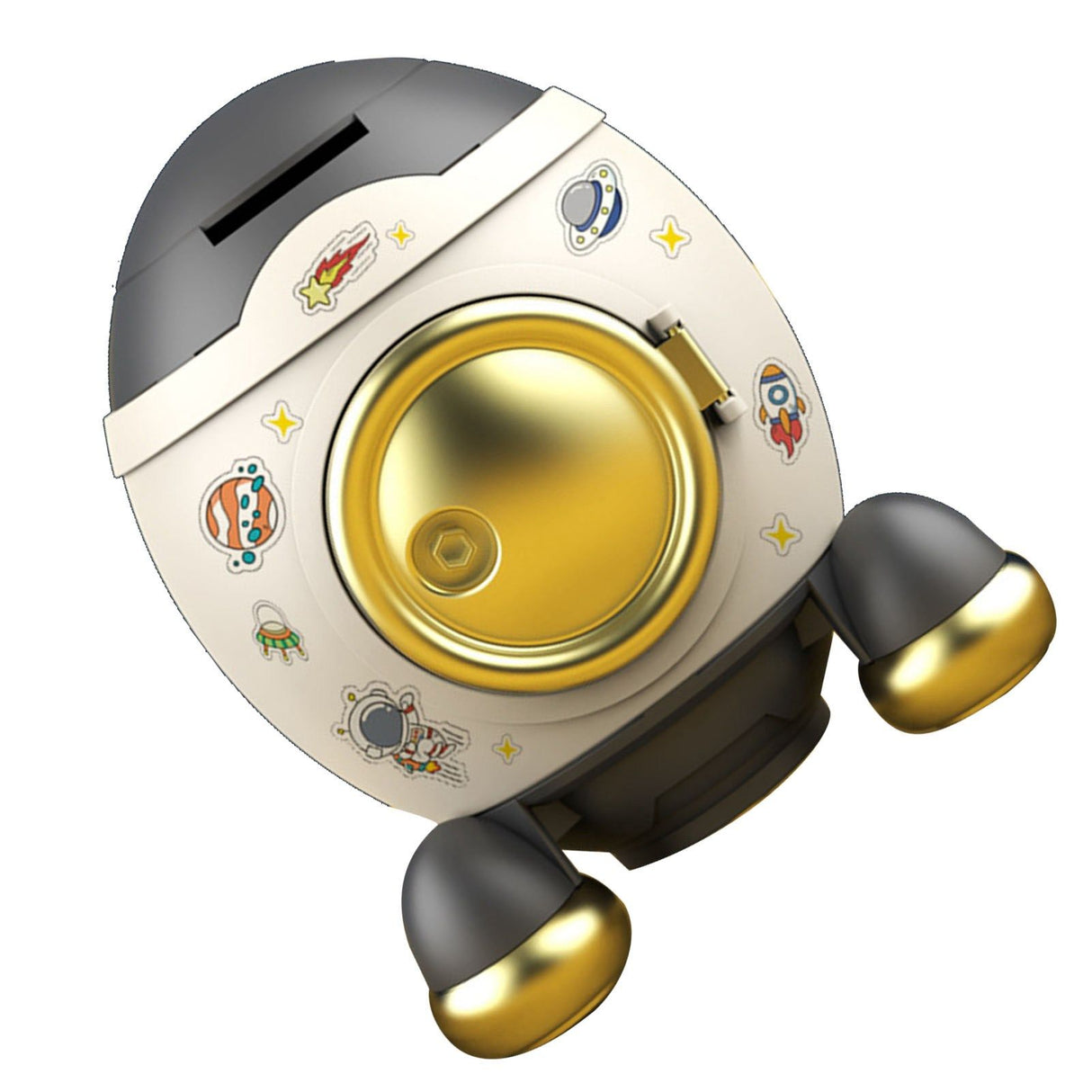 Cartoon Style Space Rocket Piggy Bank Money Bank Money Saving Jar Boys Girls Gift Luxurious Grey Gold