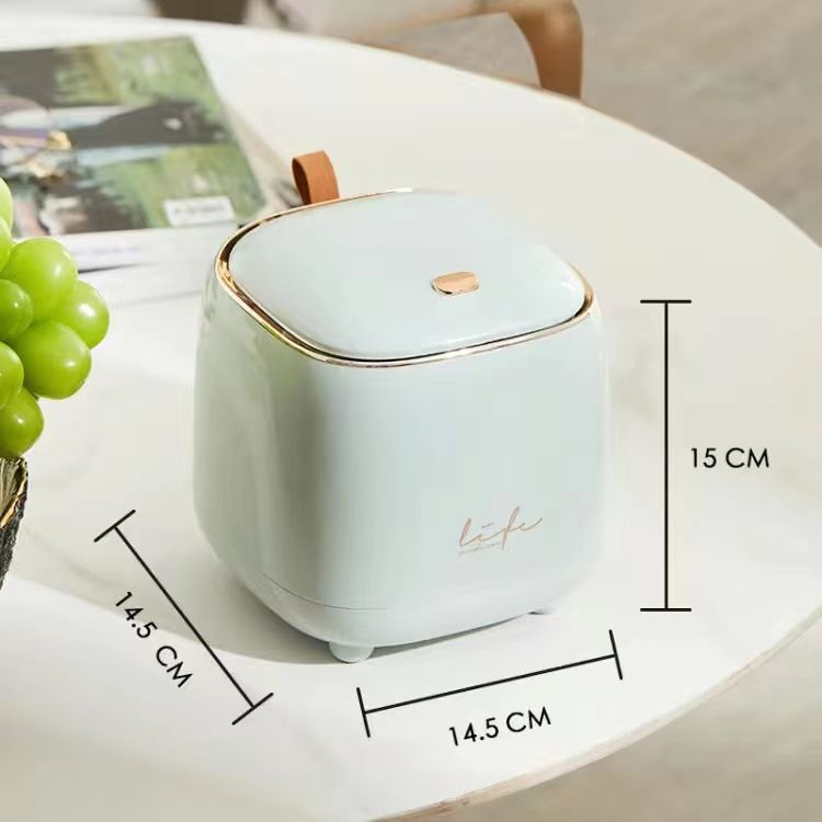 Push Type Desktop Trash Bin with Lid Fashionable Double Layer Large Opening Garbage Container for Living Room Light Green
