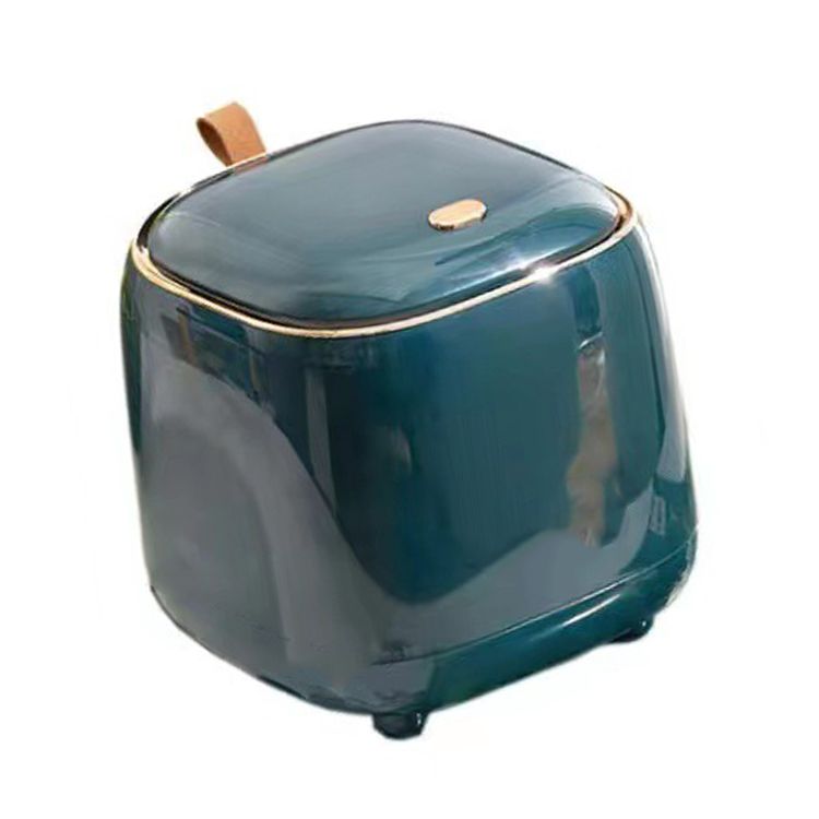 Push Type Desktop Trash Bin with Lid Fashionable Double Layer Large Opening Garbage Container for Living Room Dark Green