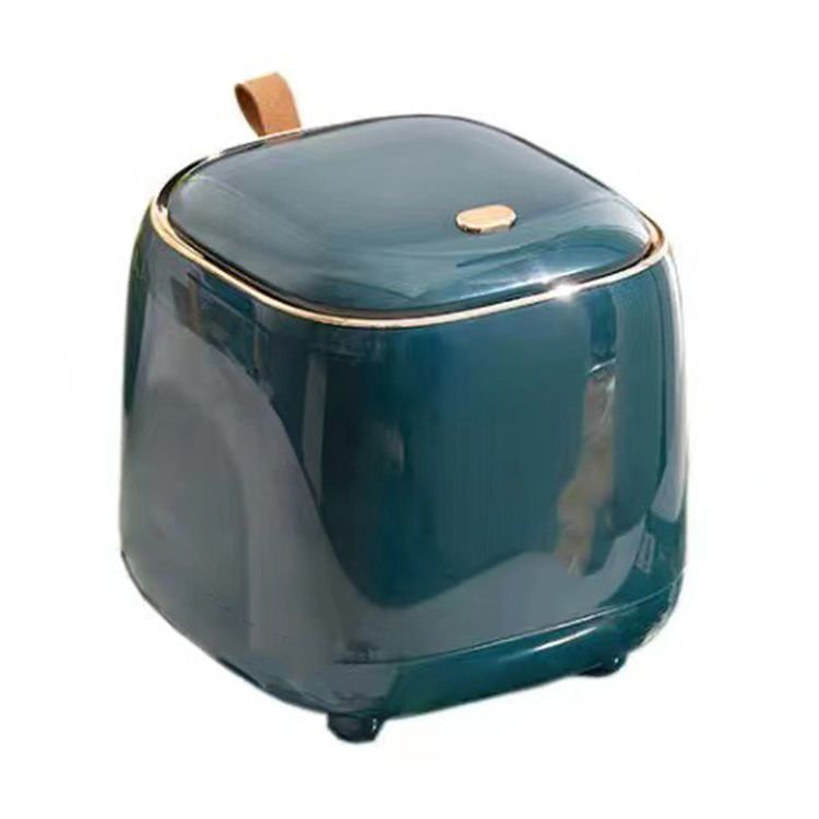 Push Type Desktop Trash Bin with Lid Fashionable Double Layer Large Opening Garbage Container for Living Room Dark Green