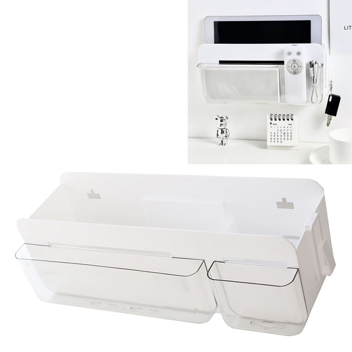 Multifunctional Clear Wall Mount Remote Control Holder Mobile Phone Charging Stationery Cosmetics Wall Storage Rack L Transparent
