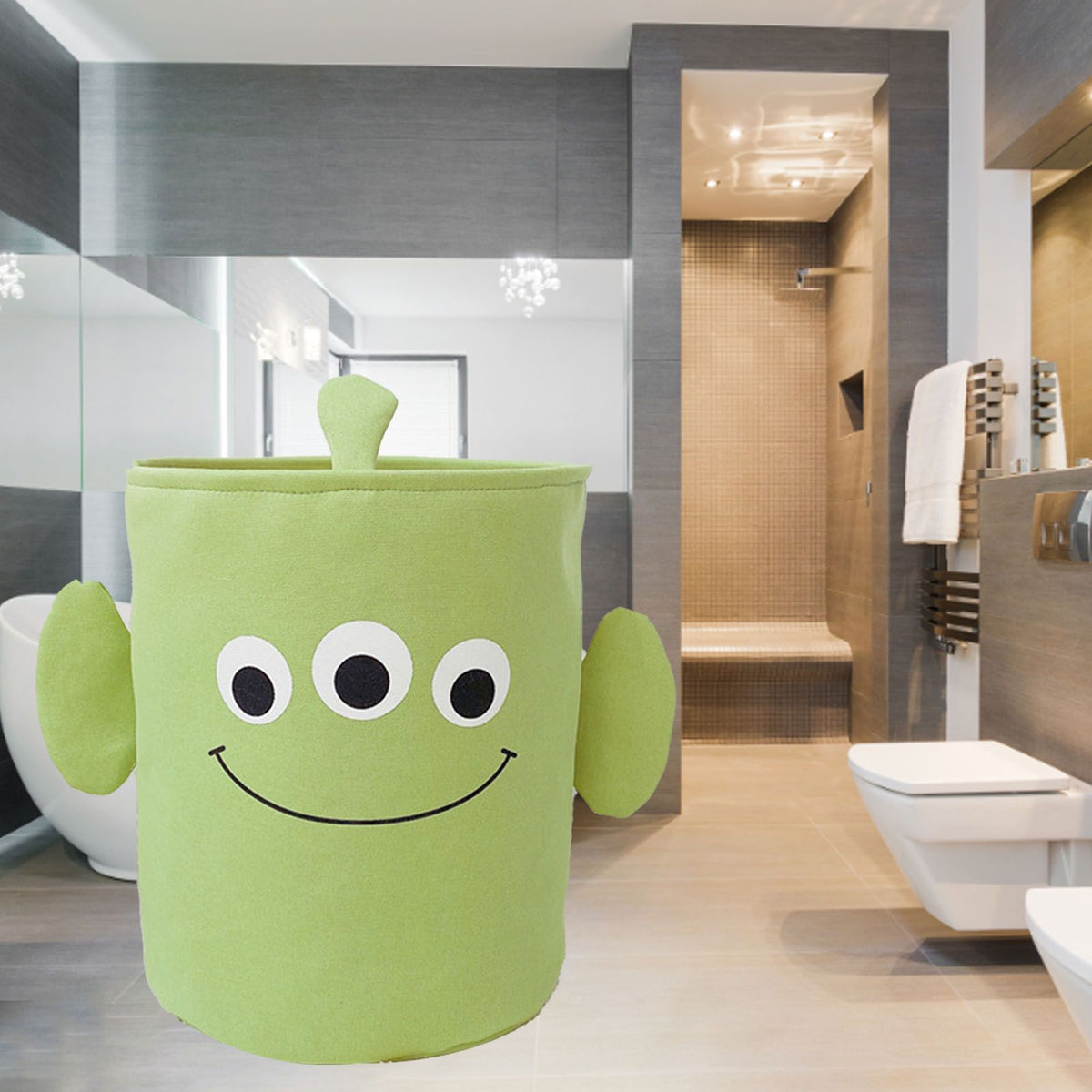 Fabric Storage Basket Collapsible Waterproof Cartoon Canvas Toy Organizer Laundry Basket for Playroom Bedroom Green Monster Three Layers Thickened 35x40cm / 13.8x15.7in