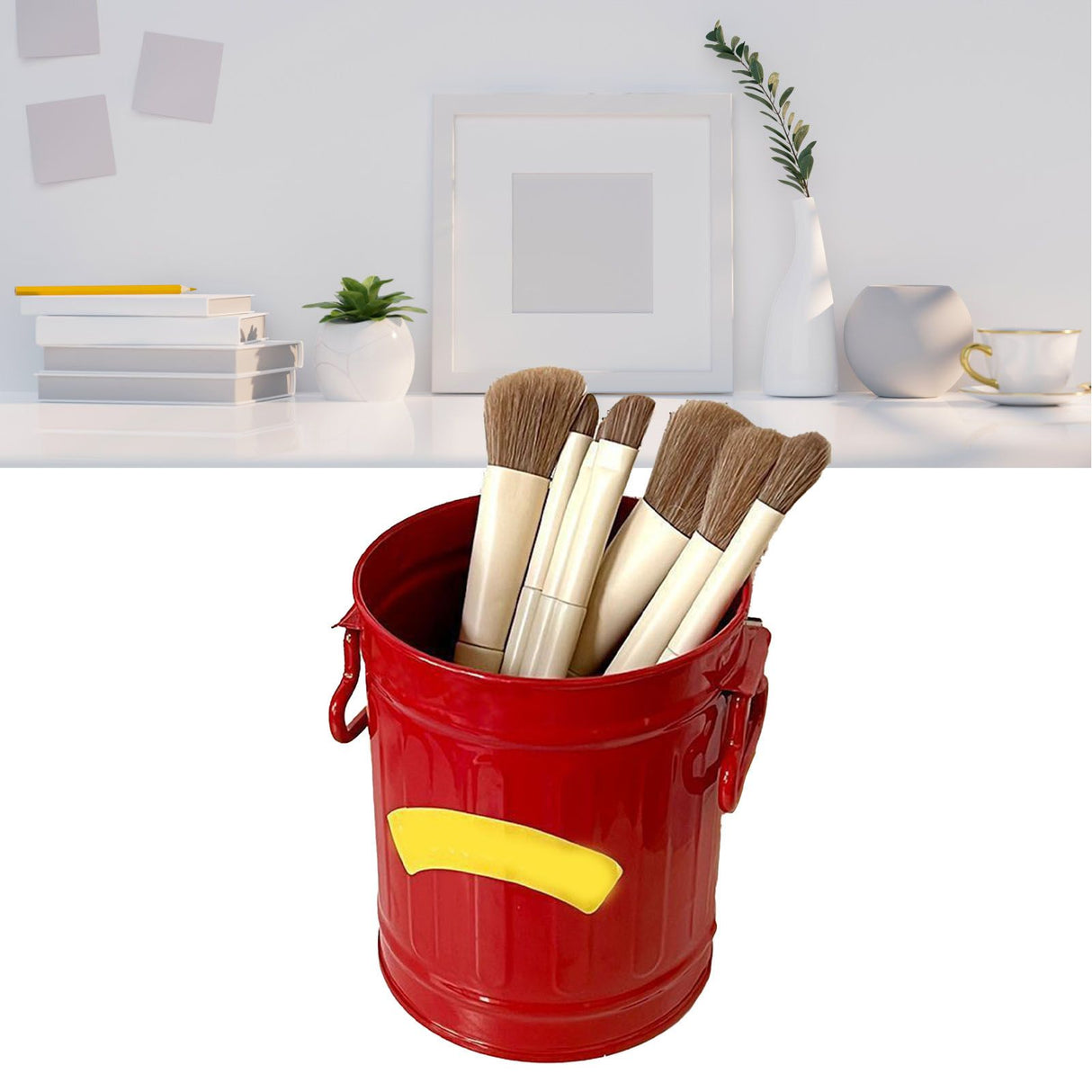 Pen Holder Metal Large Capacity Cute Practical Office Desk Pencil Holder for Study Classroom Red Free Size