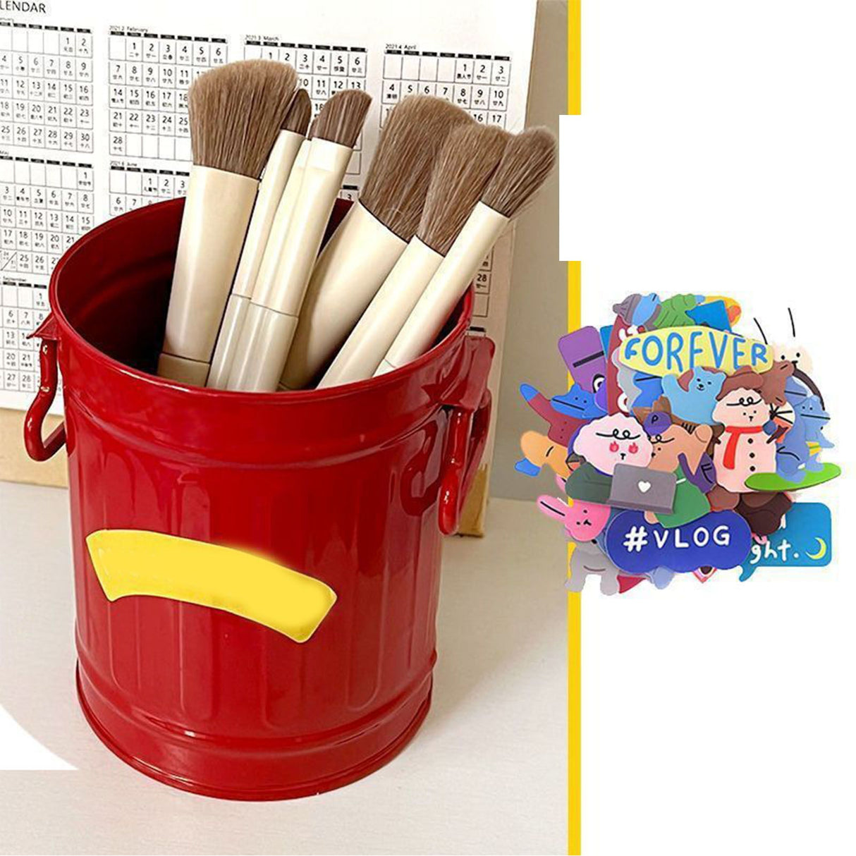 Pen Holder Metal Large Capacity Cute Practical Office Desk Pencil Holder for Study Classroom Red Free Size