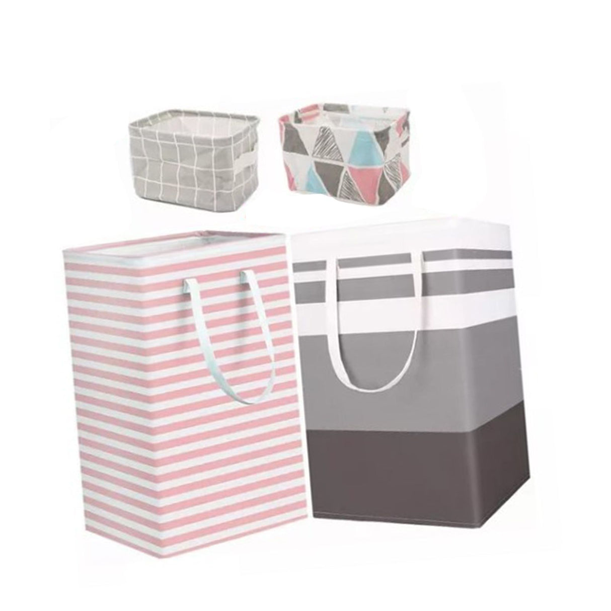 4PCS Fabric Storage Bag 2 Long Handles Easy Grasp Waterproof Coating Foldable Laundry Basket for Bedroom Bathroom