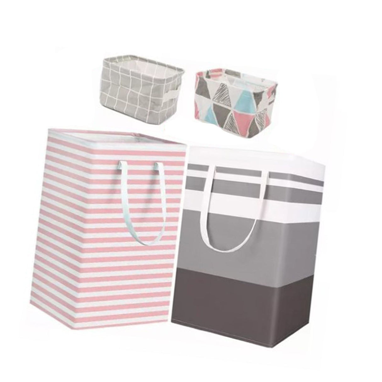 4PCS Fabric Storage Bag 2 Long Handles Easy Grasp Waterproof Coating Foldable Laundry Basket for Bedroom Bathroom