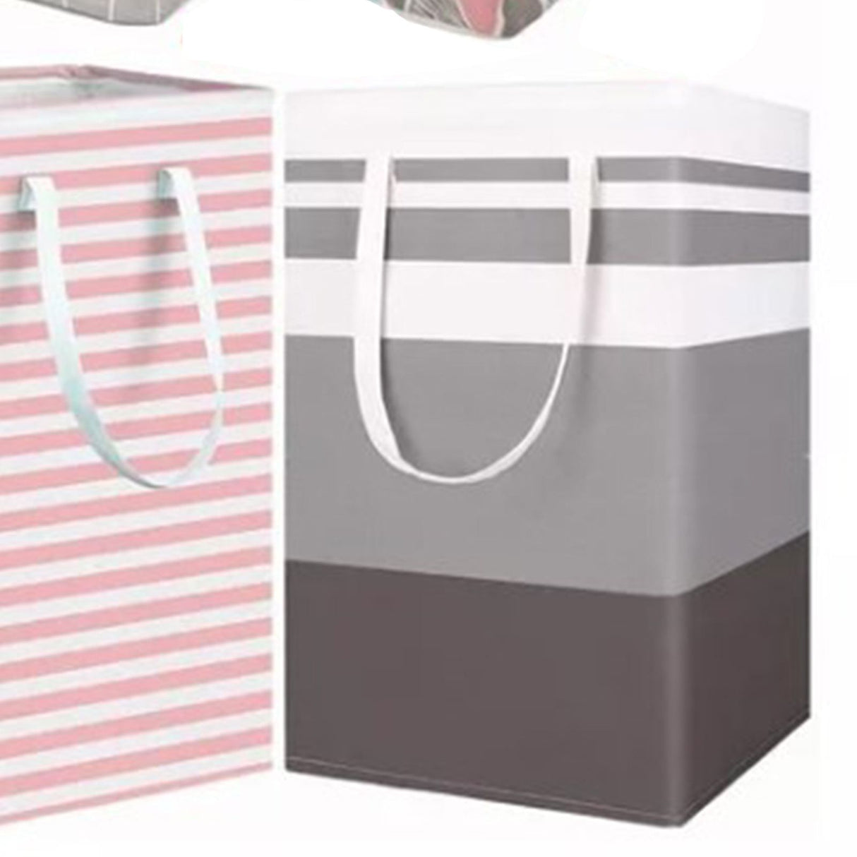 4PCS Fabric Storage Bag 2 Long Handles Easy Grasp Waterproof Coating Foldable Laundry Basket for Bedroom Bathroom