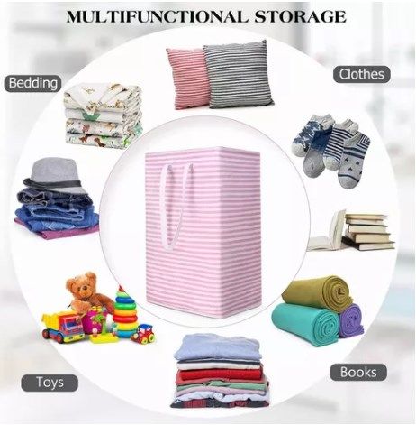 4PCS Fabric Storage Bag 2 Long Handles Easy Grasp Waterproof Coating Foldable Laundry Basket for Bedroom Bathroom