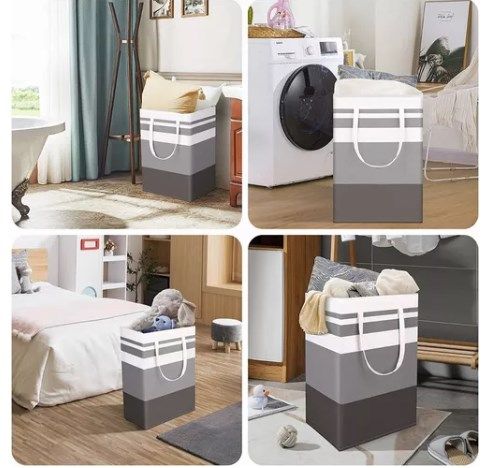 4PCS Fabric Storage Bag 2 Long Handles Easy Grasp Waterproof Coating Foldable Laundry Basket for Bedroom Bathroom
