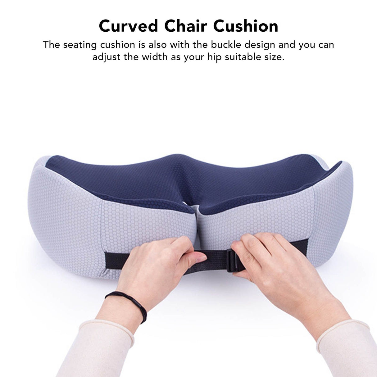 Seating Cushion Soft Comfortable Breathable Buckle Curved Chair Cushion for Office Working Dark Blue 48x39x14cm/18.9x15.4x5.5in(Approx.)
