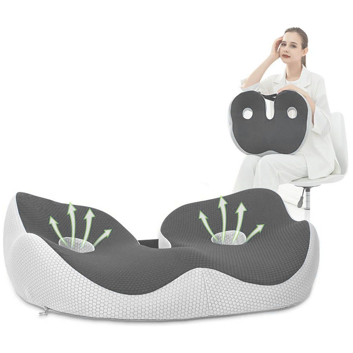 Seating Cushion Soft Comfortable Breathable Buckle Curved Chair Cushion for Office Working Dark Gray 48x39x14cm/18.9x15.4x5.5in(Approx.)