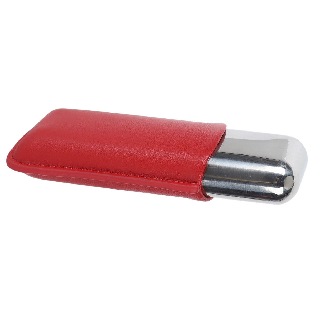 Cigar Case Holder Portable Leather 2 Holder Cigar Case with Stainless Steel Tube for Outdoor Travel Red