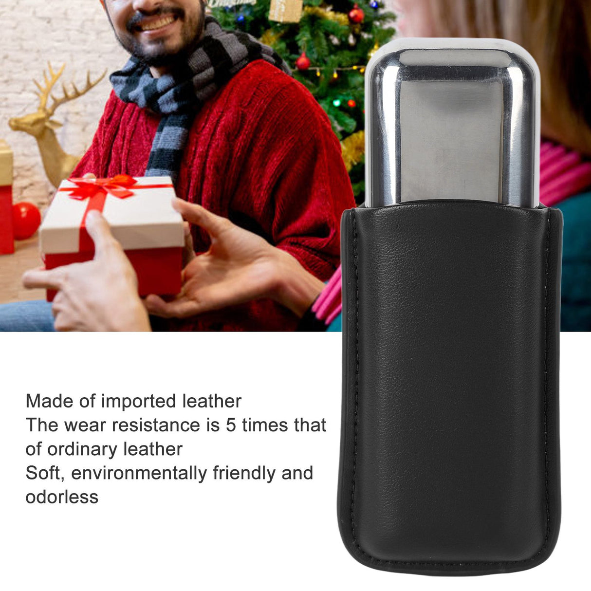 Cigar Case Holder Portable Leather 2 Holder Cigar Case with Stainless Steel Tube for Outdoor Travel Black