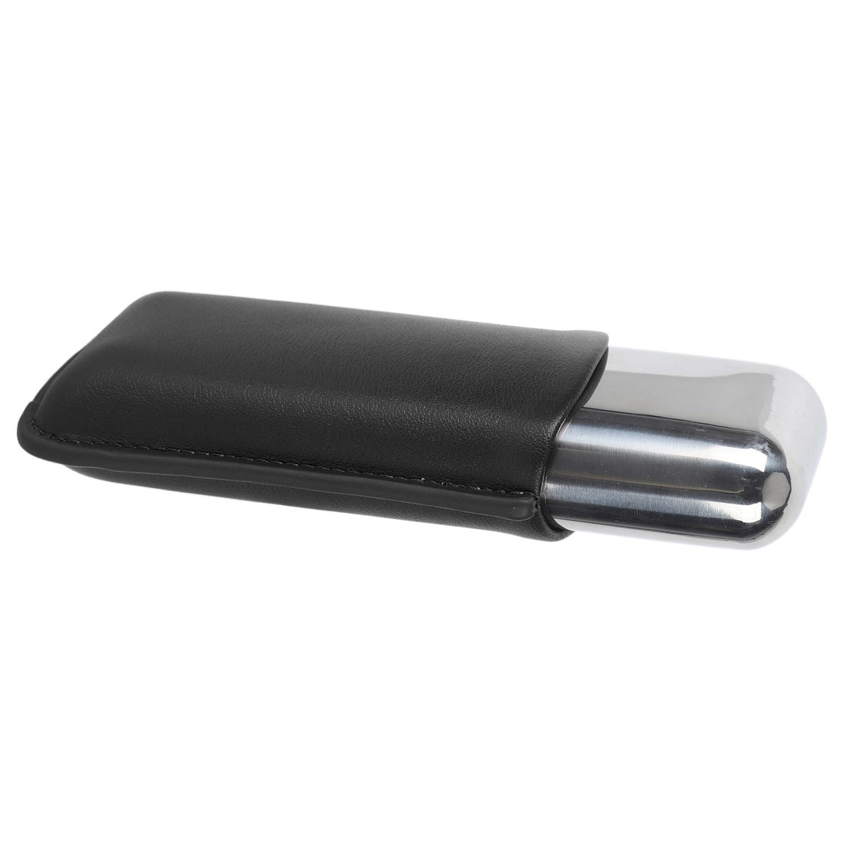 Cigar Case Holder Portable Leather 2 Holder Cigar Case with Stainless Steel Tube for Outdoor Travel Black