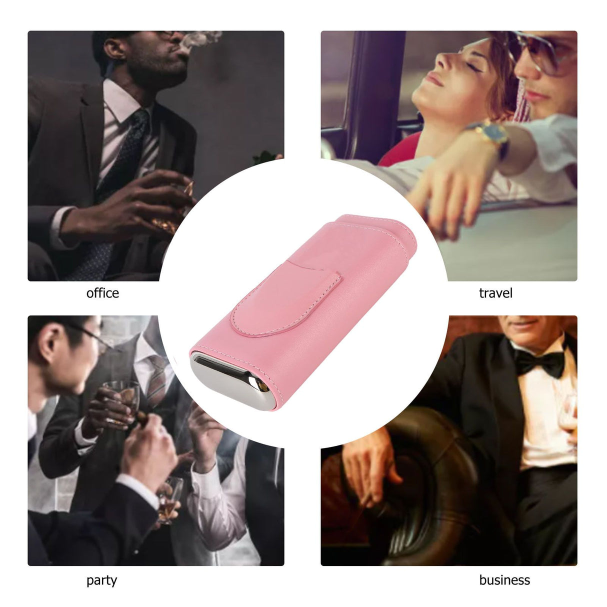 3 Fingers Cigar Case Fashion Elegant Faux Leather Ligthweight Portable Cigar Humidor Box for Travel Daily Pink