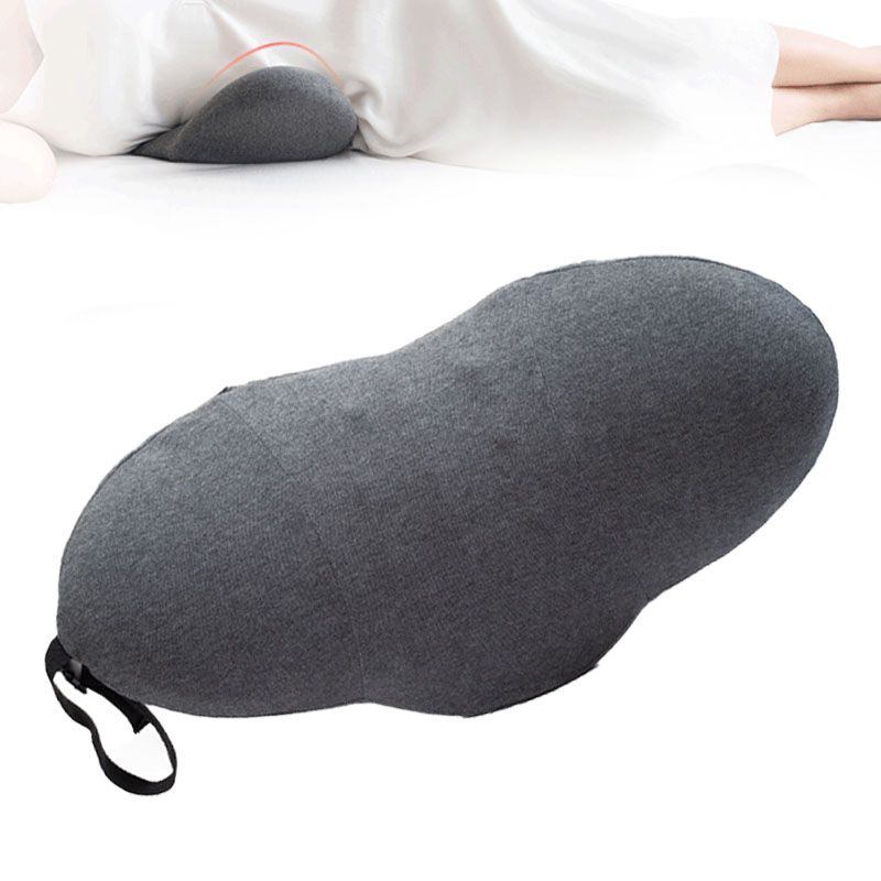 Lumbar Support Pillow Cotton Memory Foam Ergonomic Curve Fit Spinal Massage Spots Waist Support Lower Back Pillow Dark Gray 49x27x13.5cm/19.3x10.6x5.3in