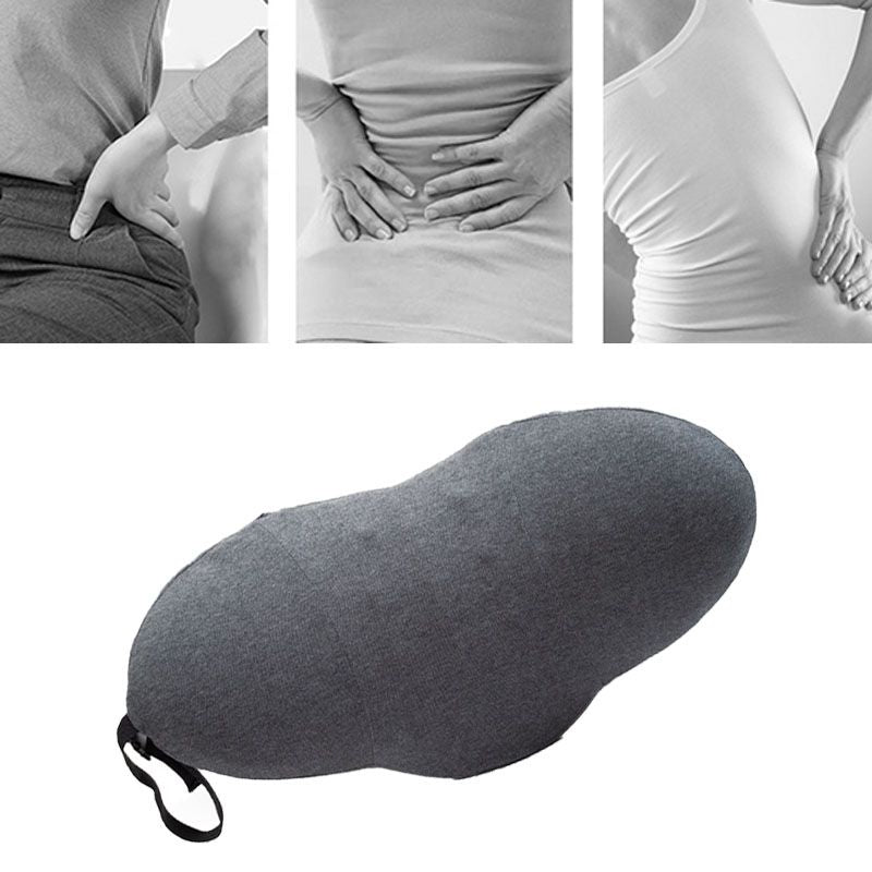 Lumbar Support Pillow Cotton Memory Foam Ergonomic Curve Fit Spinal Massage Spots Waist Support Lower Back Pillow Dark Gray 49x27x13.5cm/19.3x10.6x5.3in